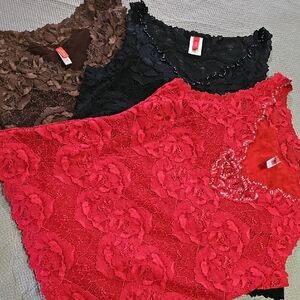 Lace Chemise Set Of 3 Red, Black, Brown Size Large